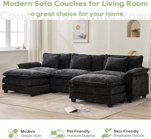 Oprisen 120" Modular Sectional Sofa, Comfy Deep Cloud Couch with Ottoman