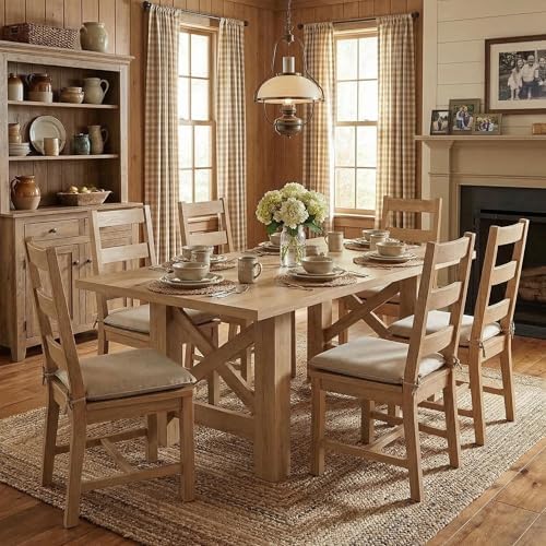 Garvee Wood Farmhouse Dining Table for 6-8, Heavy Duty Large Kitchen Table, 70.87" Long Rectangular Dining Room Tables with Strong Legs, Thickness Tabletop, for Big Family, Dinette, Natural