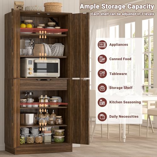 Unikito 71" Tall Farmhouse Kitchen Pantry Storage Cabinet with Barn Doors | Storage Drawer, Adjustable Shelves, Wooden Storage Cupboard, Versatile for Kitchen, Dining Room, Bathroom, Utility Room