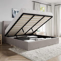 SHA CERLIN King Size Lift Up Hydraulic Storage Bed Frame Light Beige