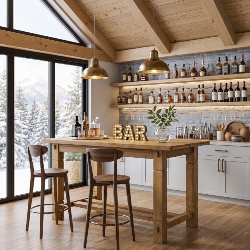 59" Solid Wood Home Bar Table, Counter Height Table