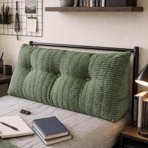 Headboard Pillow Twin, Dorm Wedge Pillow, Bed Pillows for Sitting up in Bed, Dorm Bed Headboard for Read, Work, Play in Beds, Daybed Backrest Pillows with Removable Washable Cover, Green