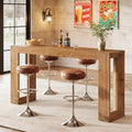 63-Inch Solid Wood Bar Table, Narrow Long Counter Height Pub Dining Table, Farmhouse Rectangular Home Coffee Bar Units for Kitchen, Dining Room, Living Room, Bistro, Brown