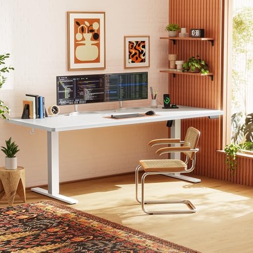 Huuger 71 x 30 Large Electric Standing Desk, Height Adjustable Computer Desk, 29.5" Deep Desktop, Stand up Gaming Office Table with 2 Hooks, 3 Preset Heights, for Home Office, White