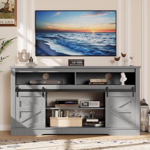 YESHOMY Farmhouse Fireplace TV Stand for TVs up to 65 Inch,Gray Rustic