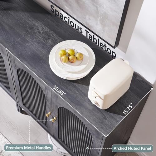 IFGET 34" Tall Modern Arch Sideboard Buffet Cabinet with Storage, Dark Grey