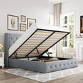 Allewie Queen Size Lift Up Storage Button-Tufted Bed Frame Blue Grey