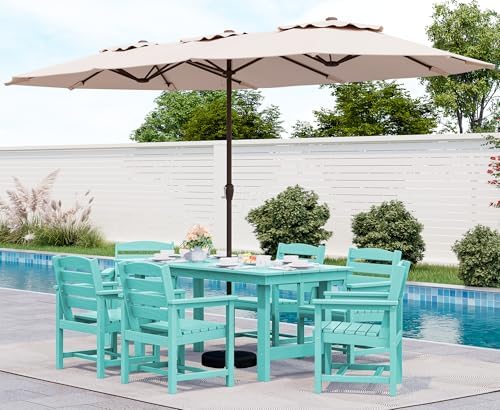 SERWALL HDPE Dining Set with Umbrella, Outdoor Dining Set for 6, Aruba