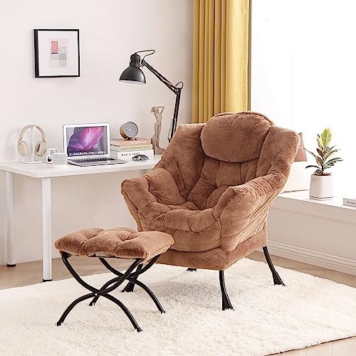 Tiita Modern Large Accent Lounge Chair with Ottoman, Leisure Sofa Armchair with Footrest, Reading Chair for Bedroom, Living Room, Dorm Rooms, Garden and Courtyard