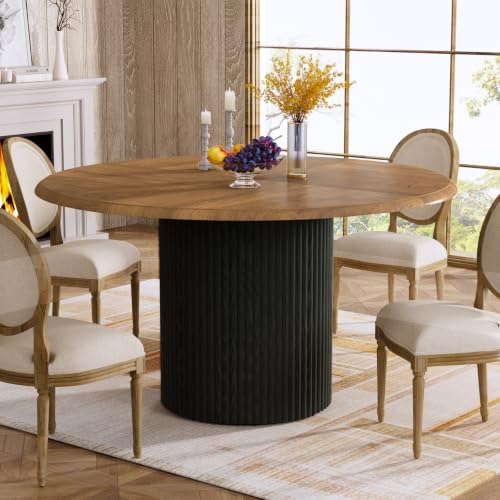 Tribesigns 47" Round Dining Table for 4, Farmhouse Kitchen Table with Metal Base, Modern Small Dinner Table for Dining Room,Kitchen (Chairs Not Included)
