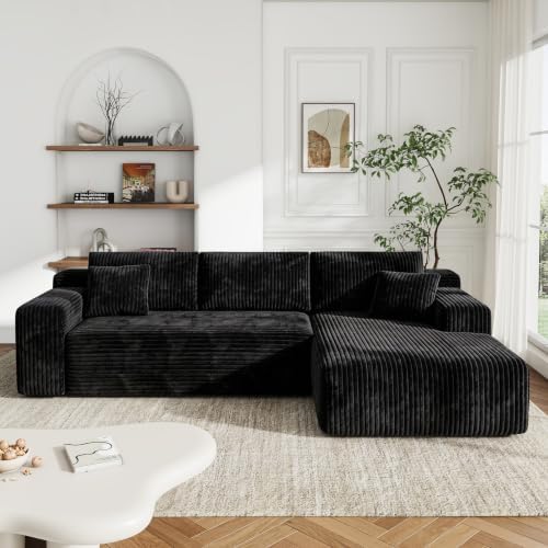 96'' L-Cloud Sectional Boneless Couches for Living Room, Black