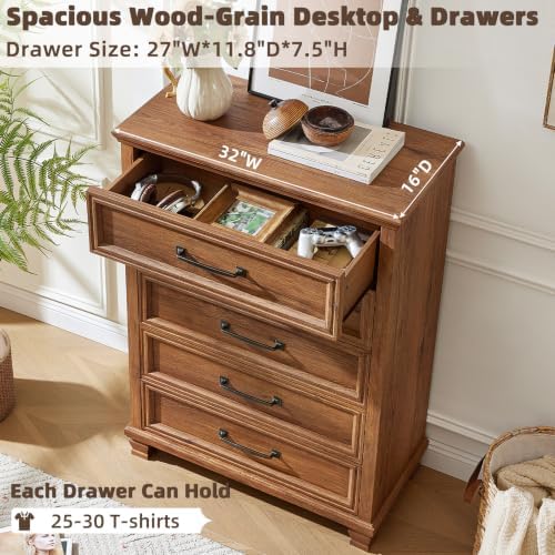 SAVOR LIFE Farmhouse 5 Drawer Dresser for Bedroom, Brown