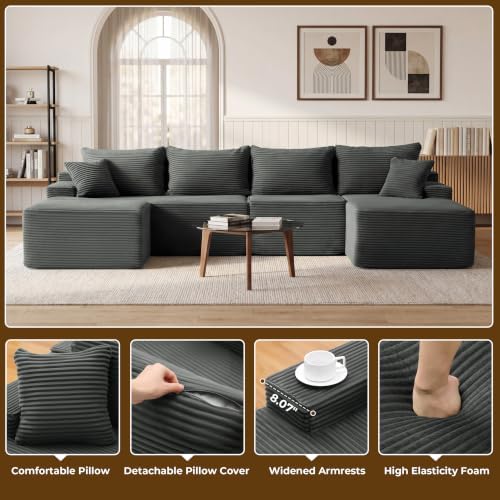 Mangodan Cloud Sectional Couch, Boneless Couches for Living Room, Grey