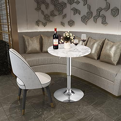 GIANTEX Round Pub Table Height Adjustable, 360° Swivel Cocktail Pub Table with Sliver Leg and Base for Home, Bar Table (White)