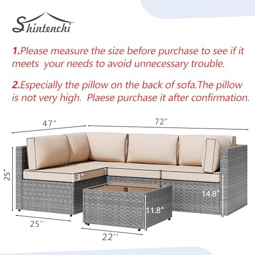 Shintenchi 5 Piece Outdoor Patio Furniture Set with Silver PE Rattan, Khaki