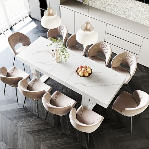 71-87 Inch White Extendable Dining Table, Seats 6-10, Modern Kitchen Table