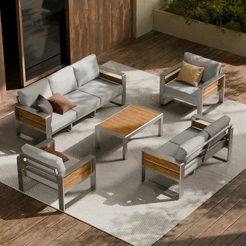 ZANDOR Aluminum Outdoor Patio Furniture Set with Table,7 Seat, Silver