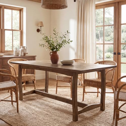 63" Solid Wood Dining Table for 4-6, Farmhouse Kitchen Table