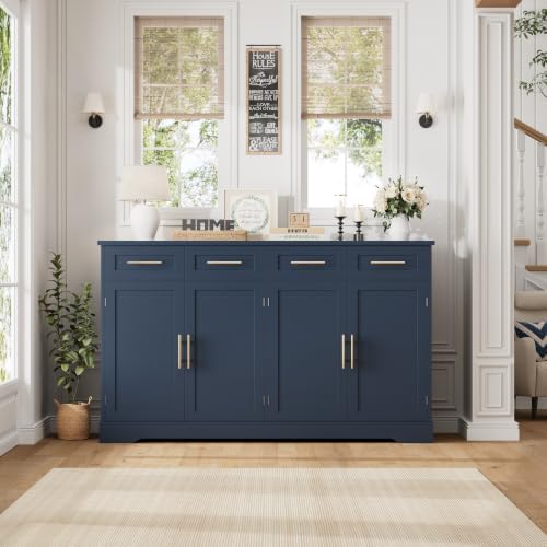 HOSTACK Sideboard Buffet Cabinet with Storage, Kitchen Cabinet, Blue/Gold