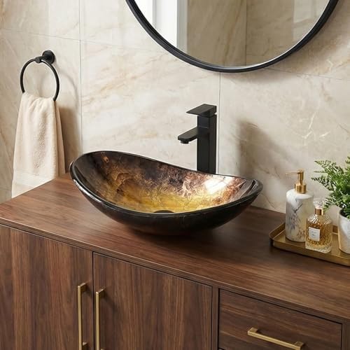 48" Bathroom Vanity with Sink, White Modern Freestanding Bathroom Vanity Cabinet with Marble Texture Top and 4 Drawers, Two Boat Gold Glass Vessel Sinks