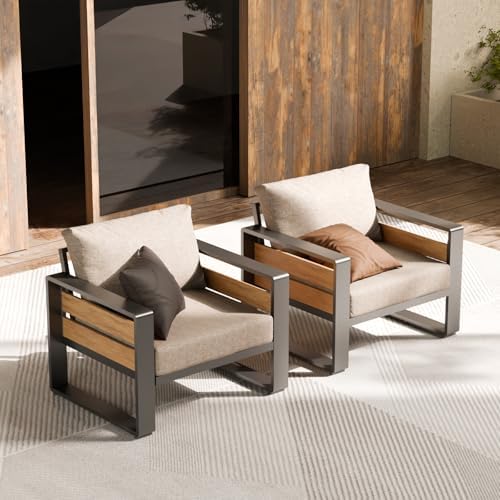 ZANDOR Aluminum Outdoor Patio Furniture-Armchair with Table,Dark Gray