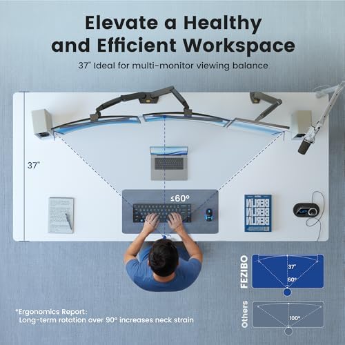FEZIBO Standing Desk 63 × 37 Inch Electric Height Adjustable, White