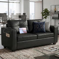 TYBOATLE 65'' Black Faux Leather Loveseat with USB, 2-Seater Living Room