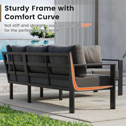 UDPATIO 6-Piece L Shaped Outdoor Sectional Sofa, 6" Thick Cushion