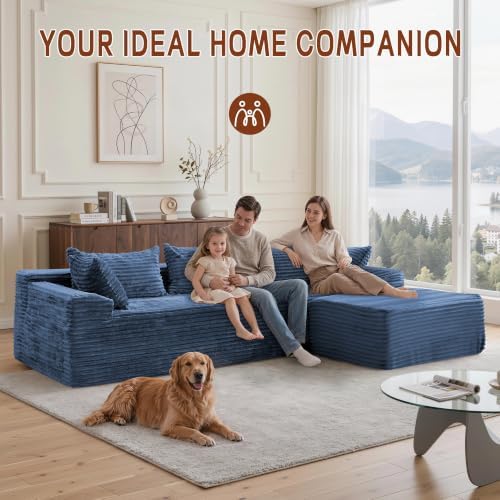 Korser 110" L-Shaped Modular Sectional Sofa with Chaise, Boneless Comfy Corduroy Fluffy Couch with Deep Seat and Side Pockets, Flexible Module Combination for Living Room, No Assembly, Side Pockets