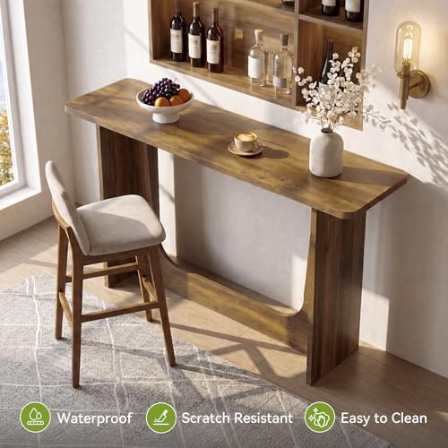 LITTLE TREE 63" Bar Table, Farmhouse Bar Height Table with Sturdy Wooden Base & Anti-Scratch Foot Pads, Home Bar Units for Dining Room, Kitchen, Living Room, Bistro