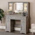 Vanity Desk with Mirror & Lights, Makeup Vanity with Power Outlet & USB Ports, Farmhouse Dressing Table, 6 Drawers & 4 Storage Cabinets, RGB Cabinet Lighting, 3-Color Dimmable Mirror