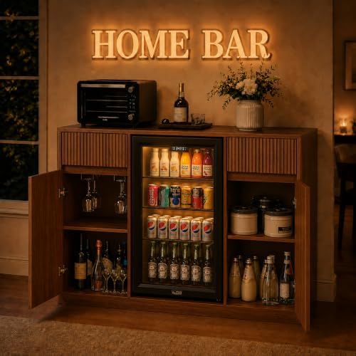 Coffee Bar with Mini Fridge Space,Liquor Wine Mini Bar Cabinet with Storage