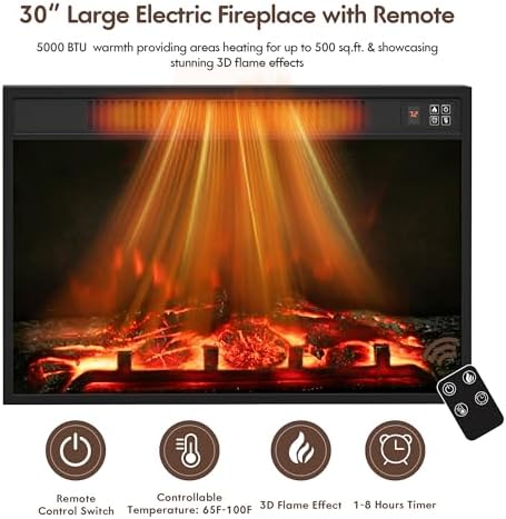 YESHOMY Farmhouse Fireplace TV Stand for Television up to 65+ Inch, Walnut
