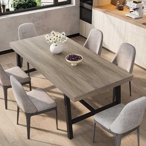 Garvee 71" Rustic Dining Table, Heavy Duty Kitchen Table, Grey Walnut