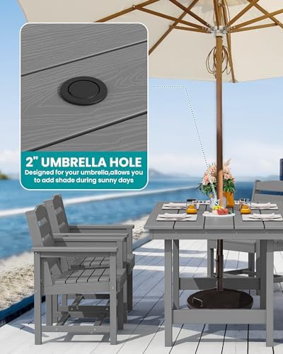 SERWALL Outdoor Dining Set, Patio Dining Set with Bench, Gray