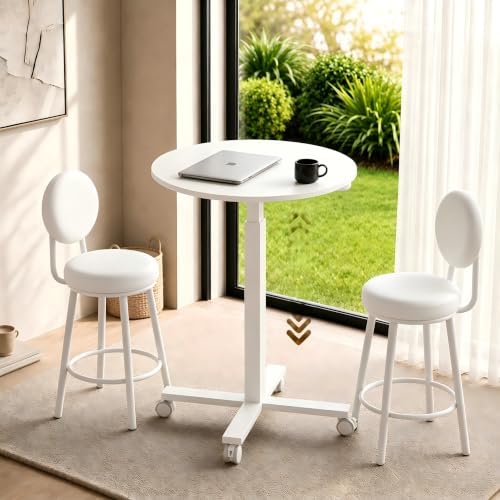 Adjustable Bar Table, 23.6" Round with Gas Spring Height Adjustment (28.3"-42.5"), Rolling Cocktail Table with Lockable Casters, Modern Bistro Table for Kitchen, Home Bar & Small Spaces