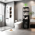 Tall Slim Bamboo Storage Cabinet, Freestanding Linen Tower with Shutter Door & 3 Tier Shelves, Narrow Floor Organizer for Bathroom, Kitchen, Living Room, Laundry Room, Small Space Storage, Black