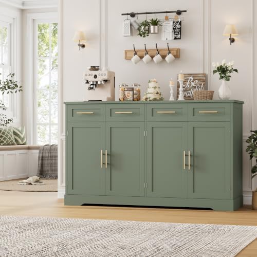 HOSTACK Sideboard Buffet Cabinet with Storage, Kitchen Cabinet, Green/Gold