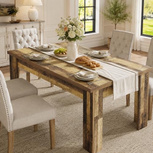 63" Farmhouse Dining Table with 1.18" Thickened Top, Rectangular Kitchen Table for 4-6 People, Heavy Duty Rustic Wood Dinner Table for Dining Room, Sturdy Wood Table, 300 lbs, Rustic Brown
