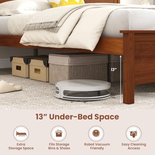 GIANTEX King Size Wooden Bed Frame with Headboard, Wood Slat Support