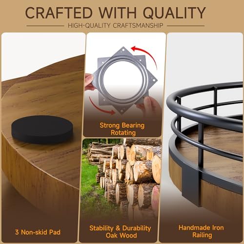 AMH 16-Inch Farmhouse Oak Lazy Susan Organizer, Walnut Finish