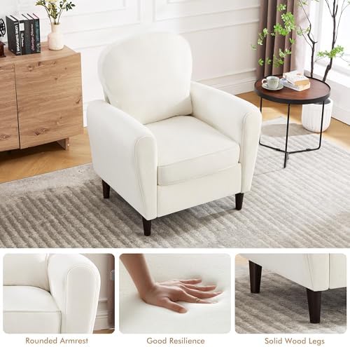 Accent Chair, Mid Century Modern Arm Chair with Thick Cushion and Back, Upholstered Comfy Reading Chair Single Sofa Chair for Living Room, Bedroom, Club, Beige