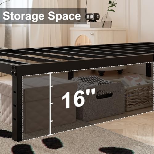 Maenizi Twin Bed Frames with Fabric Cover 18 Inch, Heavy Duty Metal Bed Frame Twin, No Box Spring Needed, Support Up to 2500 lbs, Easy Assembly, Noise Free, Black