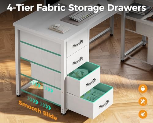 Coleshome 63 Inch L Shaped Office Desk with 6 Drawers, Power Outlet, White