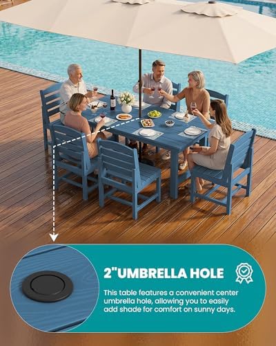 SERWALL Armless Outdoor Dining Set, Patio Dining Set for 6, Blue