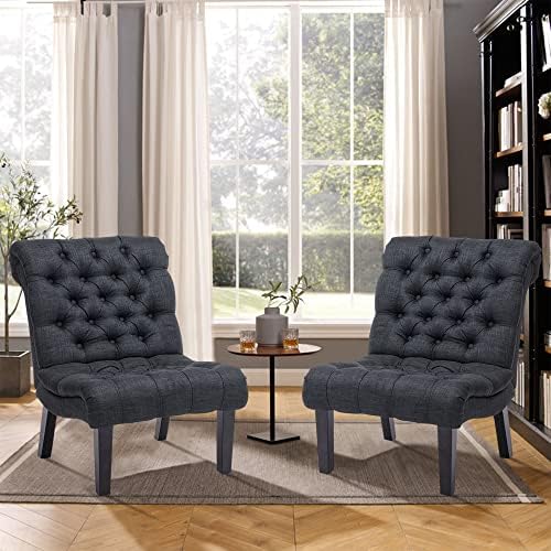 Armless Modern Accent Chairs Set of 2 for Bedroom, Gray Fabric