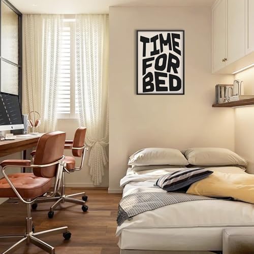 Black And White Time For Bed Poster Funny Quotes Wall Art 24x36 inch Black Framed Trendy Modern Minimalist Canvas Prints for Living Room Bedroom Wall Decor