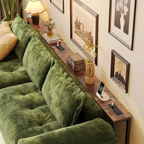 Huuger 102.4 Inch Sofa Table with Power Outlets, Skinny Behind Couch Table