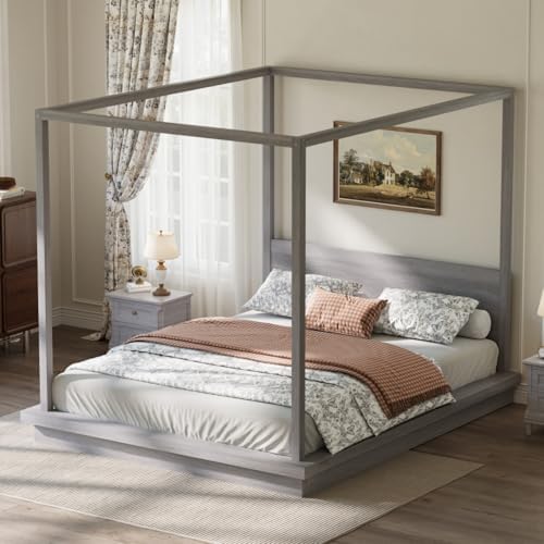 King Size Canopy Bed with Headboard (Gray)