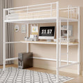 VECELO Loft Bed Twin Size with Desk, Metal Bedframe with Removable Ladder and Safety Guardrail, No Box Spring Needed, Space Saving, Noise Free, Pure White
